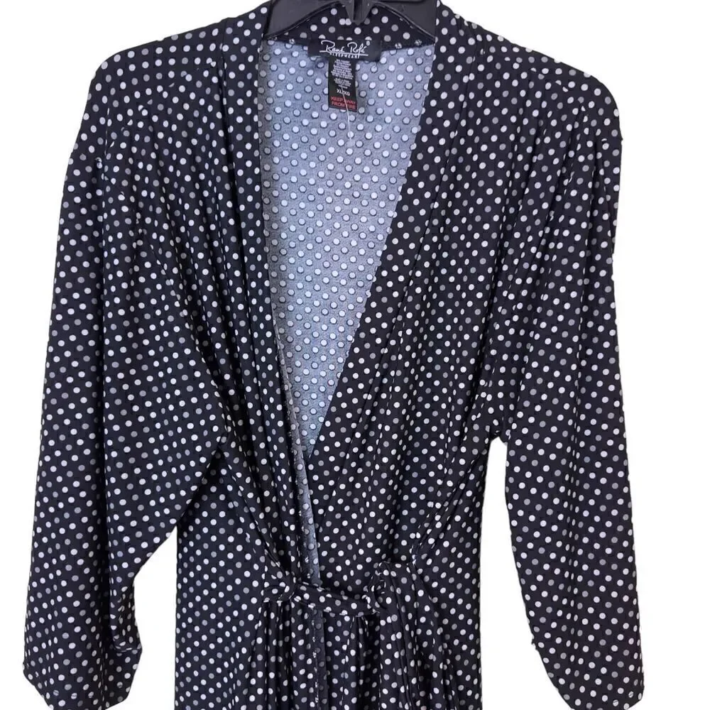 Rene Rofe Intimates Black White Polka Dot Satin Robe Sleepwear Size XL